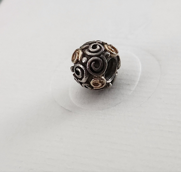 Pandora Two Tone Golden Doodle Rose Bud Charm - Picture 2 of 8